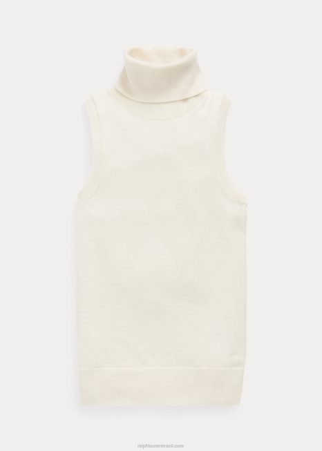 gola alta sem mangas de lã BD6J3159 mulheres Ralph Lauren creme de pergaminho