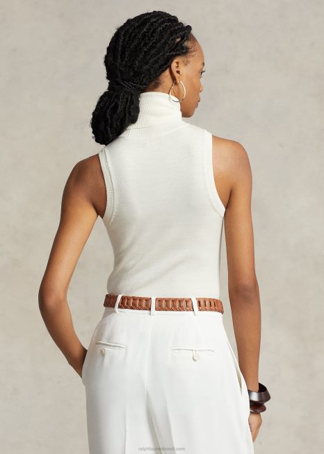 gola alta sem mangas de lã BD6J3159 mulheres Ralph Lauren creme de pergaminho