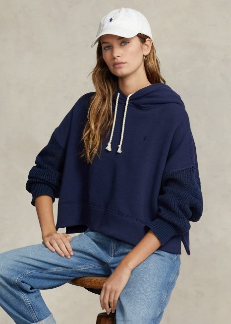 moletom com manga boxy fit híbrido BD6J3091 mulheres Ralph Lauren marinha de newport