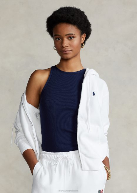 moletom de lã com zíper completo BD6J3276 mulheres Ralph Lauren branco