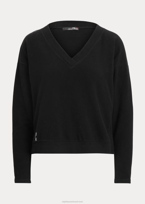 pulôver de jérsei com decote em V BD6J3770 mulheres Ralph Lauren preto