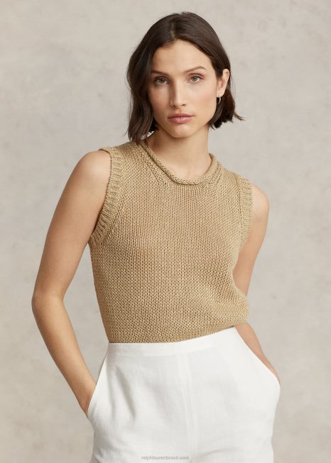 regata sem mangas em linho e algodão BD6J2905 mulheres Ralph Lauren areia básica