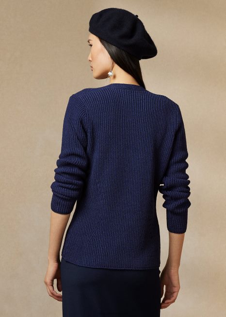 suéter cardigã trespassado BD6J3503 mulheres Ralph Lauren luxo marinho