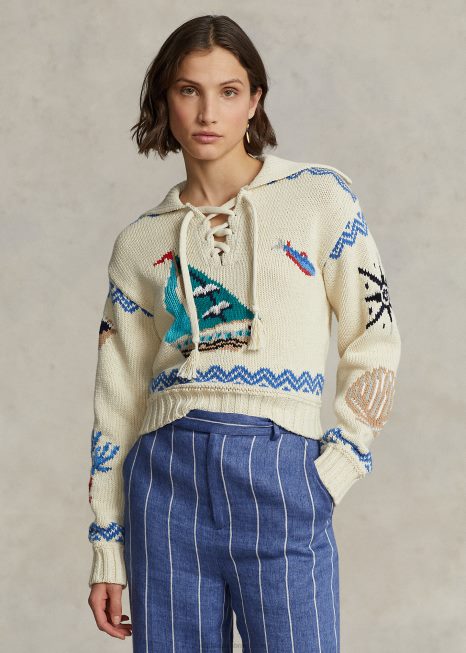 suéter de algodão com motivos náuticos BD6J3080 mulheres Ralph Lauren creme multi