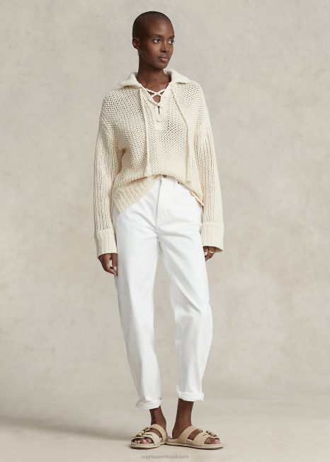 suéter de algodão com renda em ponto cruz BD6J3040 mulheres Ralph Lauren creme de reposição