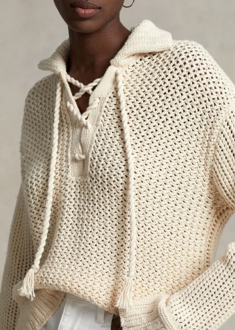 suéter de algodão com renda em ponto cruz BD6J3040 mulheres Ralph Lauren creme de reposição