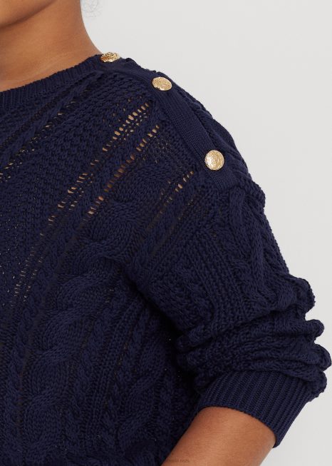 suéter de algodão malha aran BD6J4789 mulheres Ralph Lauren marinha refinada