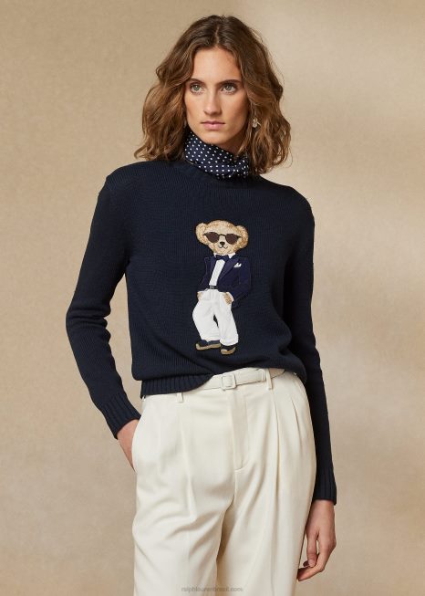 suéter de algodão smoking polo bear BD6J3501 mulheres Ralph Lauren luxo marinho