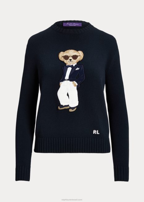 suéter de algodão smoking polo bear BD6J3501 mulheres Ralph Lauren luxo marinho