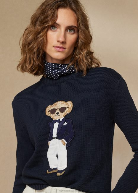 suéter de algodão smoking polo bear BD6J3501 mulheres Ralph Lauren luxo marinho