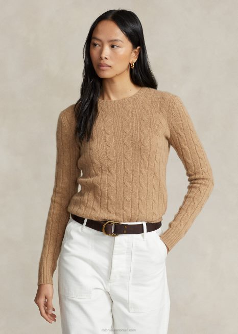 suéter de cashmere tricotado BD6J9120 mulheres Ralph Lauren coleção camel melange