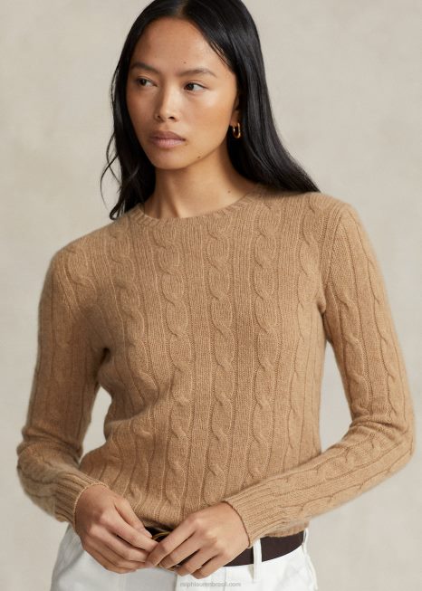 suéter de cashmere tricotado BD6J9120 mulheres Ralph Lauren coleção camel melange