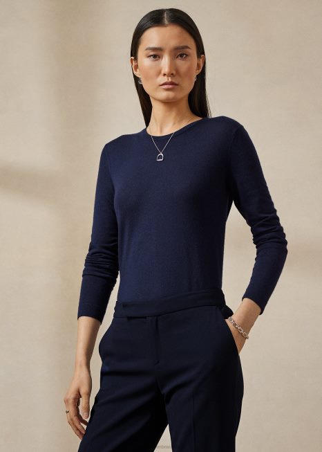 suéter de caxemira BD6J3447 mulheres Ralph Lauren luxo marinho