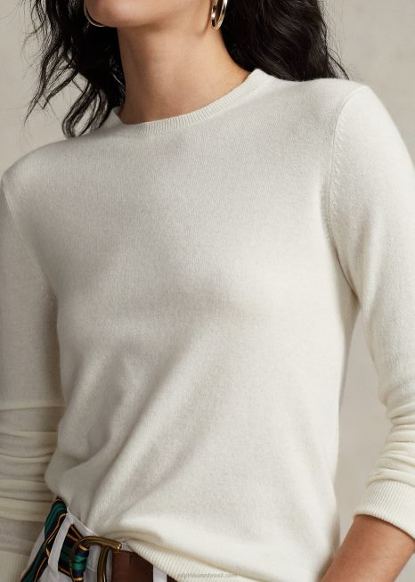suéter de caxemira BD6J9180 mulheres Ralph Lauren creme