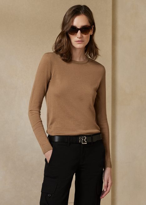 suéter de caxemira BD6J9350 mulheres Ralph Lauren camelo