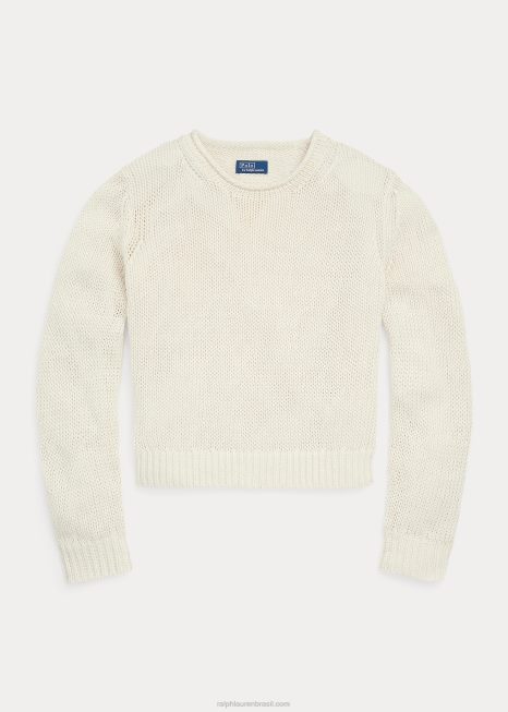 suéter de gola alta de linho e algodão BD6J2926 mulheres Ralph Lauren creme de pergaminho