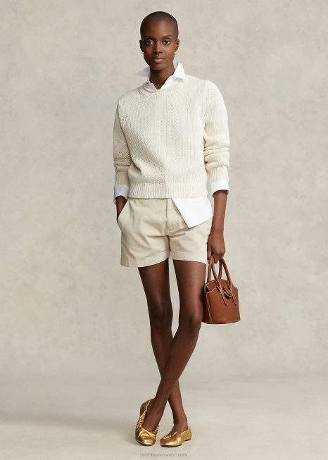 suéter de gola alta de linho e algodão BD6J2926 mulheres Ralph Lauren creme de pergaminho