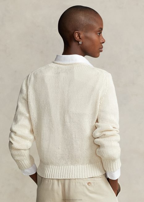 suéter de gola alta de linho e algodão BD6J2926 mulheres Ralph Lauren creme de pergaminho
