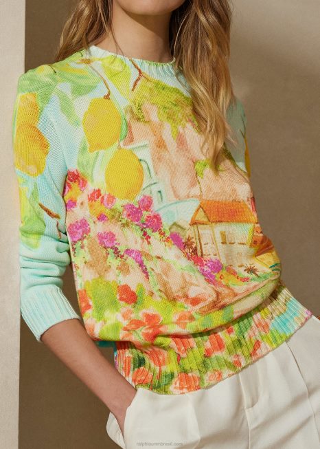 suéter de gola redonda de algodão estampado BD6J9320 mulheres Ralph Lauren multi