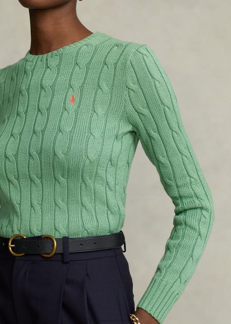 suéter de gola redonda de algodão tricotado BD6J9088 mulheres Ralph Lauren sertão verde
