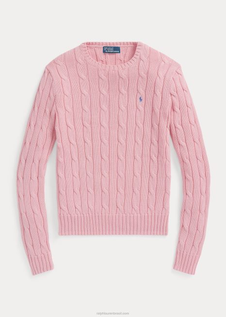 suéter de gola redonda de algodão tricotado BD6J9089 mulheres Ralph Lauren rosa carmelo