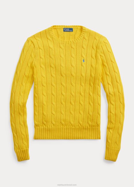 suéter de gola redonda de algodão tricotado BD6J9090 mulheres Ralph Lauren treinador amarelo