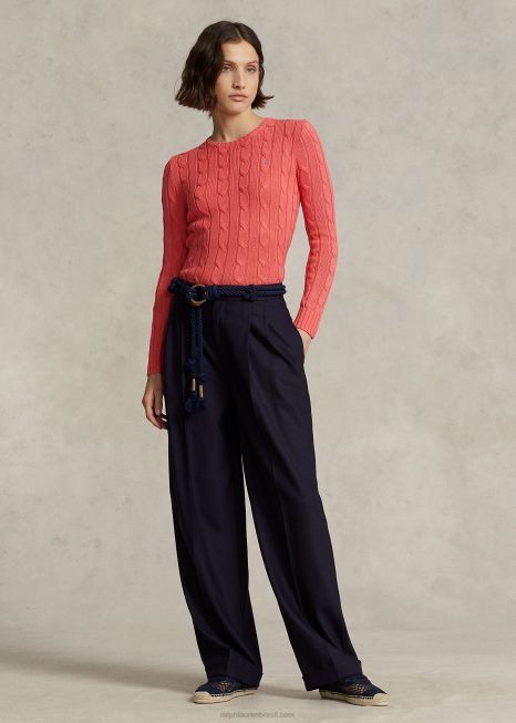 suéter de gola redonda de algodão tricotado BD6J9092 mulheres Ralph Lauren coral rubi
