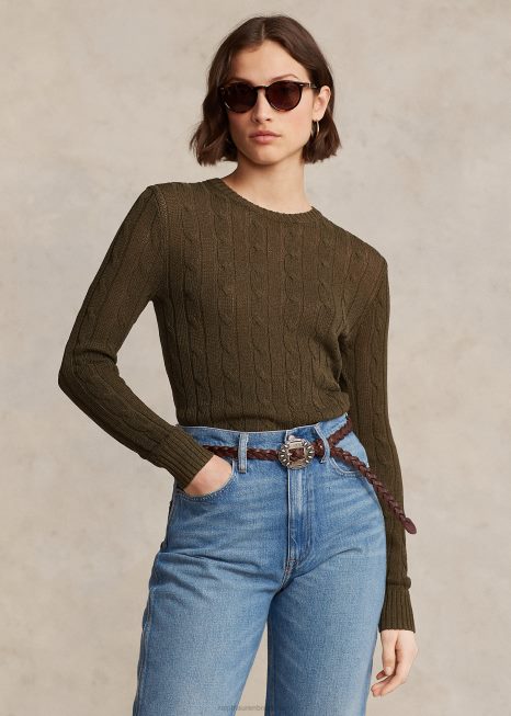 suéter de gola redonda de malha de algodão BD6J9166 mulheres Ralph Lauren copa oliveira