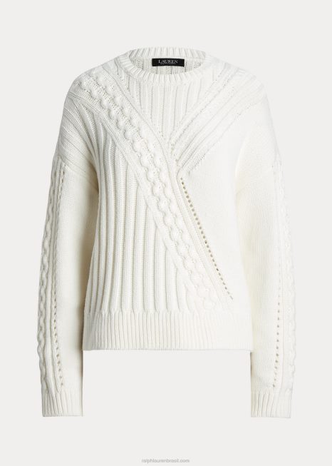 suéter de gola redonda de mistura de algodão BD6J9544 mulheres Ralph Lauren branco