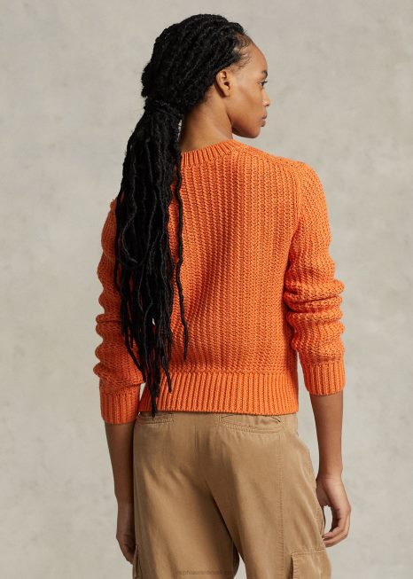 suéter de gola redonda de mistura de algodão vazado BD6J3151 mulheres Ralph Lauren mutli laranja