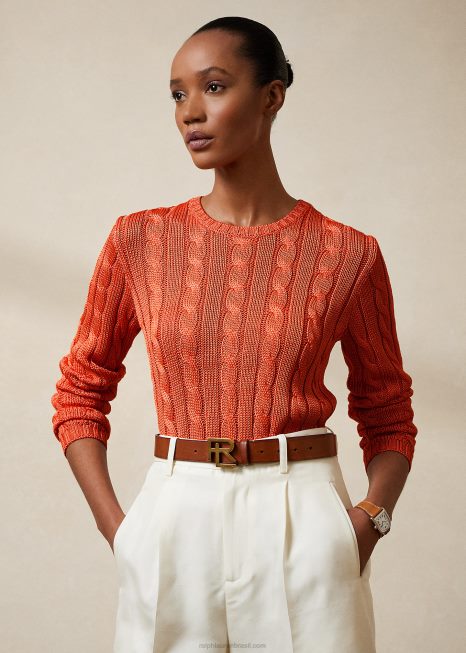 suéter de gola redonda de seda tricotado BD6J3484 mulheres Ralph Lauren Melão