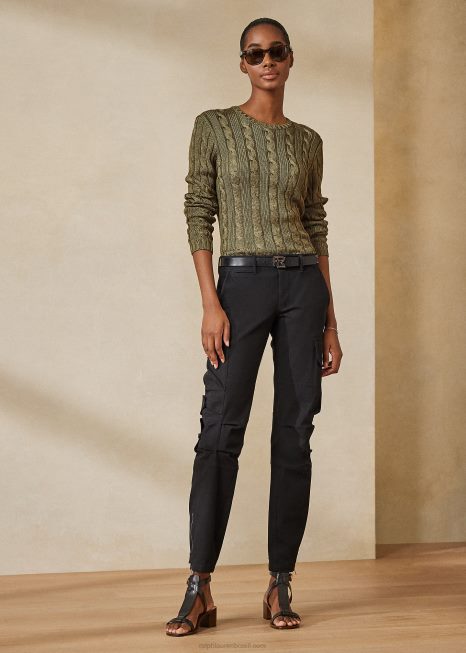 suéter de gola redonda de seda tricotado BD6J3487 mulheres Ralph Lauren líquen verde