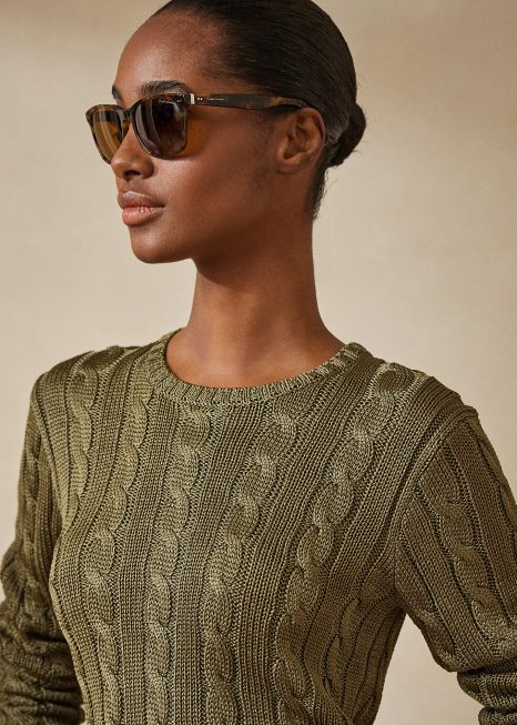 suéter de gola redonda de seda tricotado BD6J3487 mulheres Ralph Lauren líquen verde