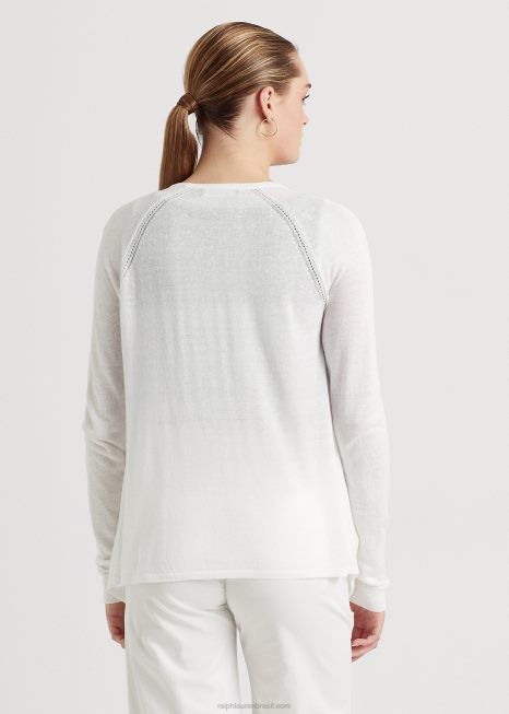 suéter de linho BD6J4337 mulheres Ralph Lauren branco