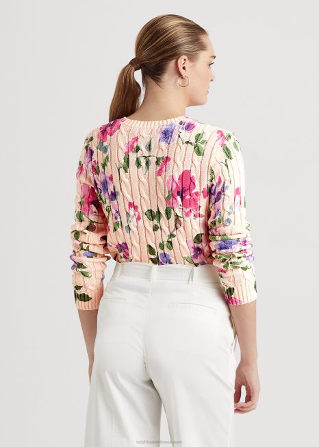 suéter de malha de algodão floral BD6J4057 mulheres Ralph Lauren rosa multi