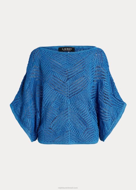suéter de malha de mistura de algodão oversize BD6J3934 mulheres Ralph Lauren marga azul