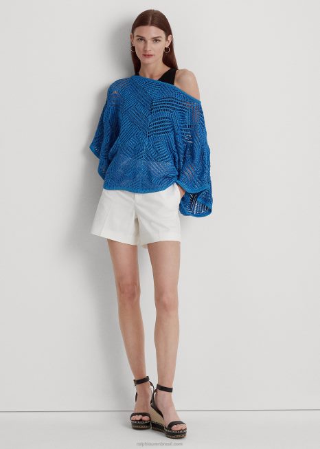 suéter de malha de mistura de algodão oversize BD6J3934 mulheres Ralph Lauren marga azul