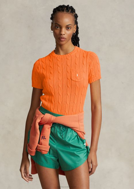 suéter de manga curta de algodão tricotado BD6J2896 mulheres Ralph Lauren laranja claro