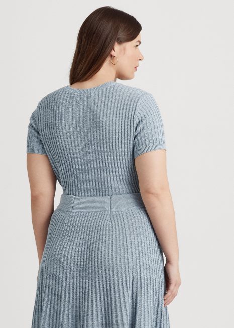 suéter de manga curta linho-algodão BD6J4591 mulheres Ralph Lauren oceano índigo multi