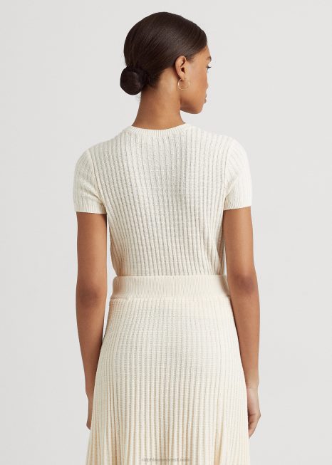 suéter de manga curta linho-algodão BD6J4824 mulheres Ralph Lauren creme de mascarpone