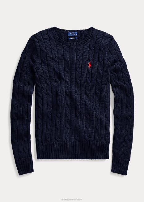 suéter de tricô slim fit BD6J3358 mulheres Ralph Lauren marinha caçadora