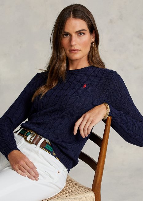 suéter de tricô slim fit BD6J3358 mulheres Ralph Lauren marinha caçadora