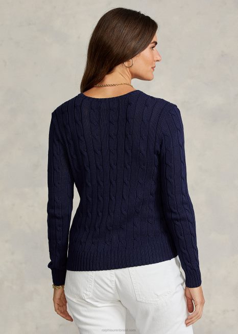 suéter de tricô slim fit BD6J3358 mulheres Ralph Lauren marinha caçadora