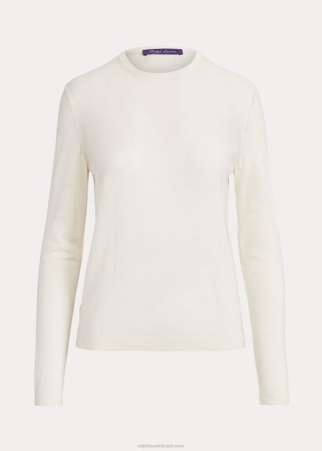 suéter gola careca lã merino BD6J3584 mulheres Ralph Lauren creme de luxo