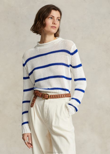 suéter listrado de gola alta BD6J3062 mulheres Ralph Lauren branco/azul real