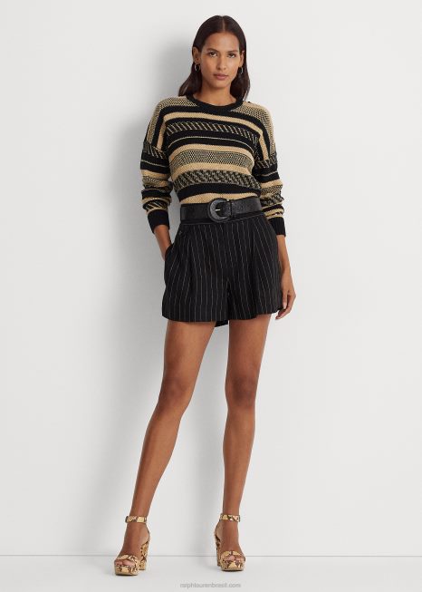 suéter listrado de linho BD6J4886 mulheres Ralph Lauren preto/castanho