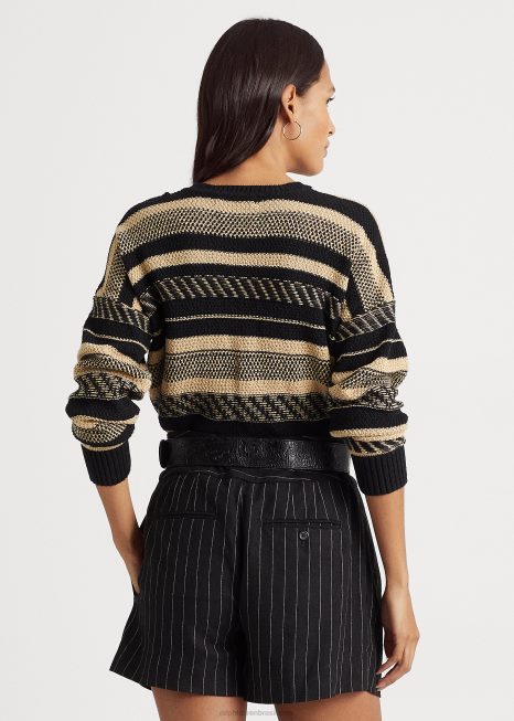 suéter listrado de linho BD6J4886 mulheres Ralph Lauren preto/castanho
