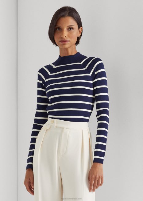suéter listrado mockneck BD6J4003 mulheres Ralph Lauren