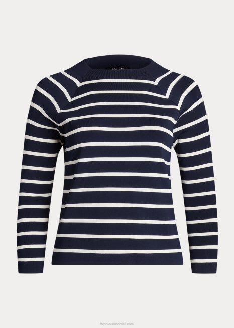 suéter listrado mockneck BD6J4669 mulheres Ralph Lauren marinho/creme refinado