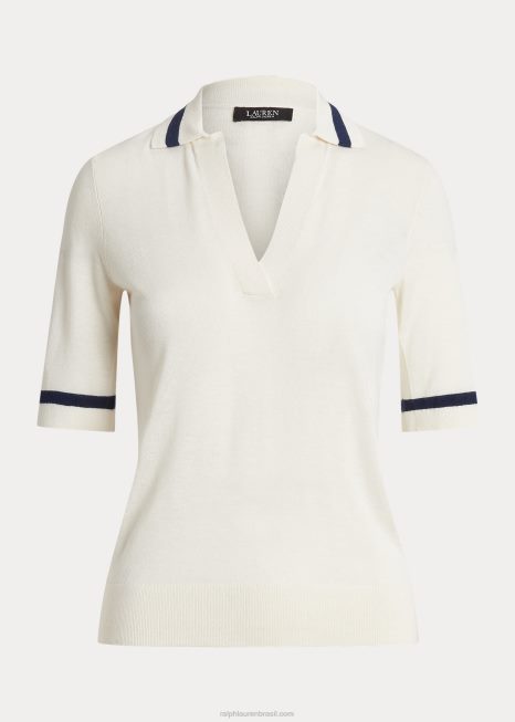 suéter manga curta mescla de seda BD6J3997 mulheres Ralph Lauren creme de mascarpone